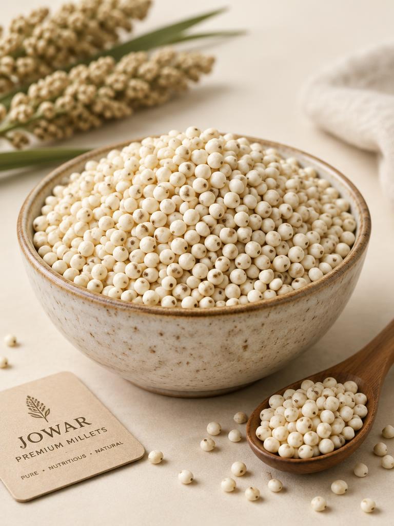 White jowar (sorghum) grains in a bowl