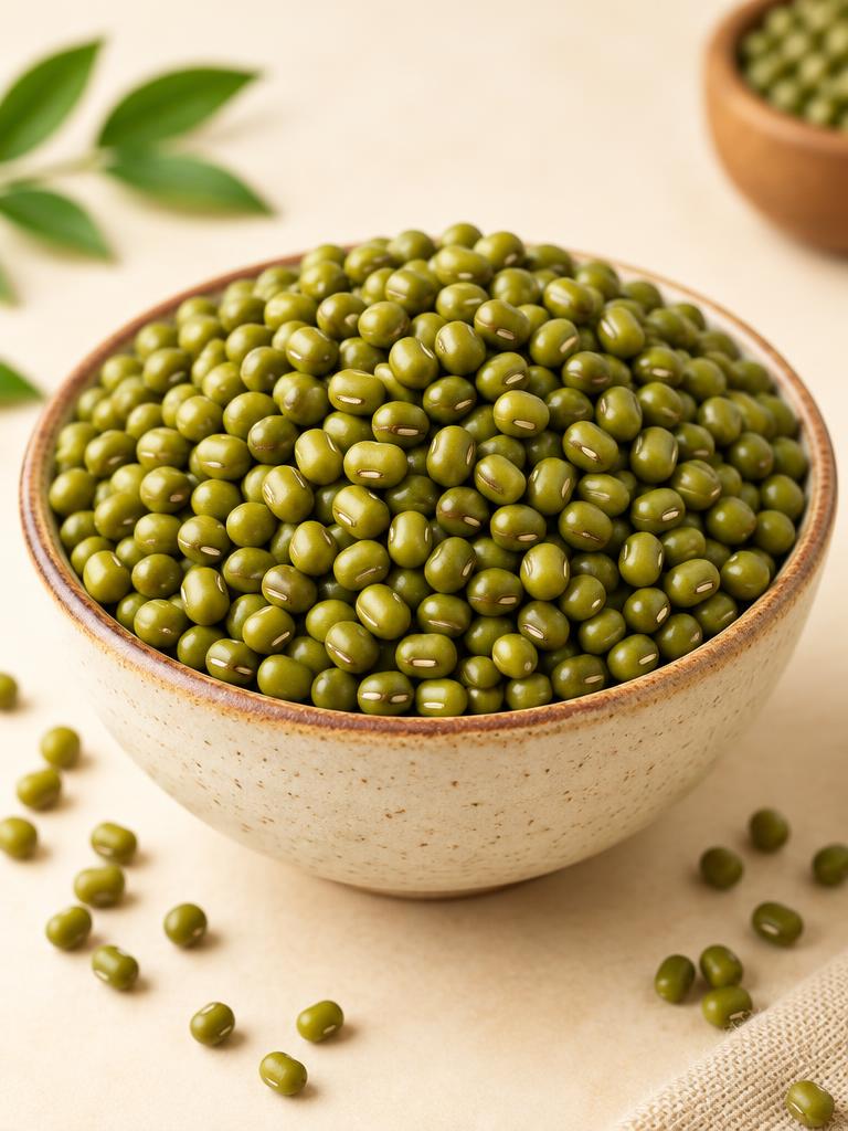 Whole green gram (pesalu) in a ceramic bowl